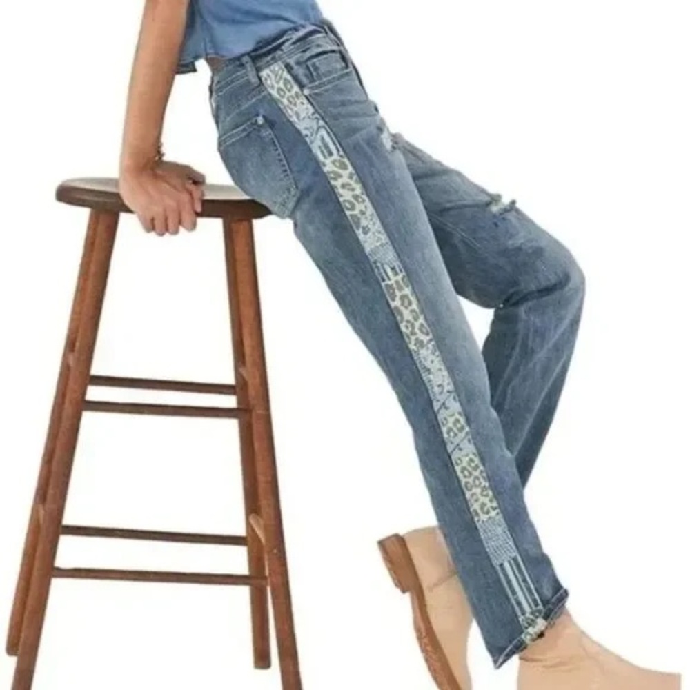 Anthropologie Pilcro Slim Boyfriend Crop Jeans with Side Boho Trim Detail